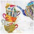 Teapot And Cups Birthday Card MultiColoured