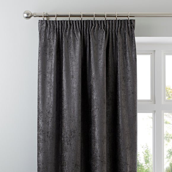 Chenille Grey Pencil Pleat Curtains | Dunelm