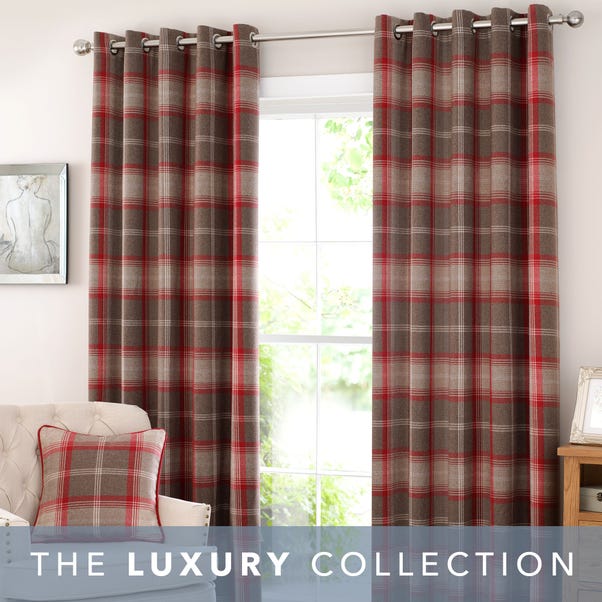 Highland Check Red Eyelet Curtains Dunelm, Red Checked Curtains Next