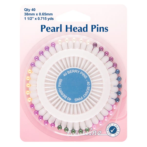 Hemline Pack of 40 Pearl Head Pins MultiColoured