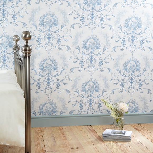MH36512 Wallpaper  Classic French Countryside Light Blue  White Toile  Wallpaper