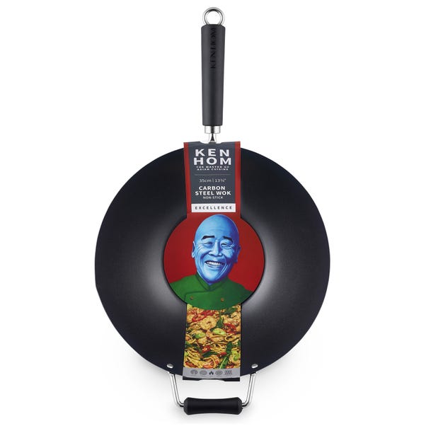 Ken Hom Excellence Non-Stick Carbon Steel Wok with Helper Handle, 35cm image 1 of 5
