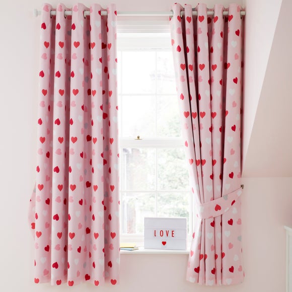 pink Dunelm Loveable Hearts Blackout Curtain 
