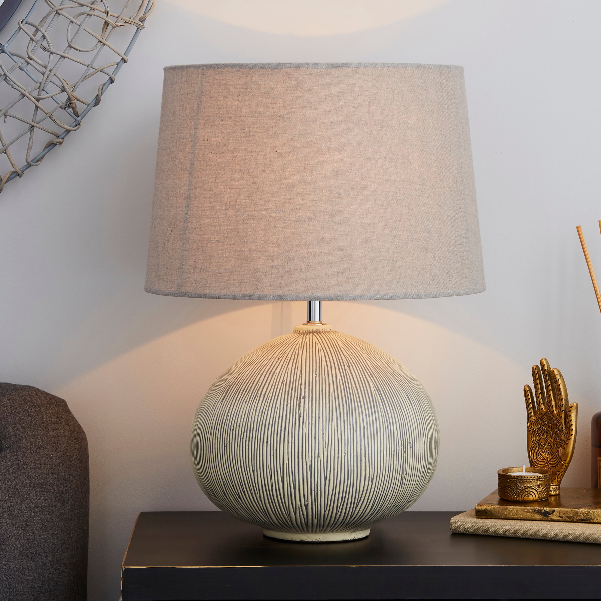 Dahlia Scratched Resin Grey Table Lamp | Dunelm