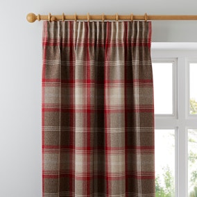 Highland Check Red Pencil Pleat Curtains