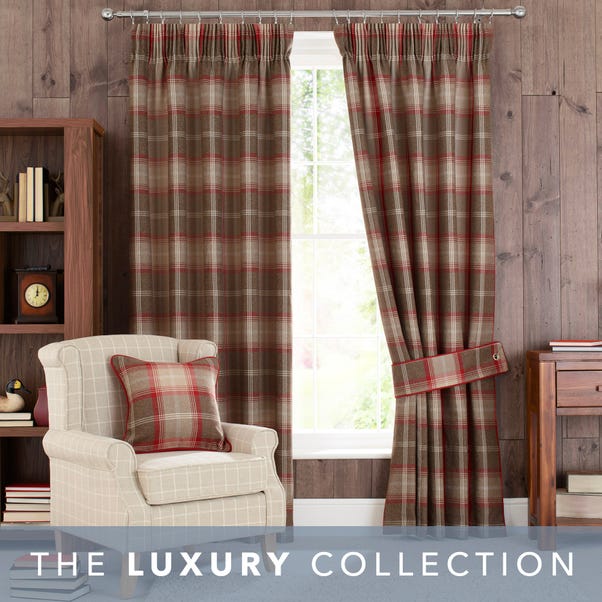 Highland Check Red Pencil Pleat Curtains  undefined