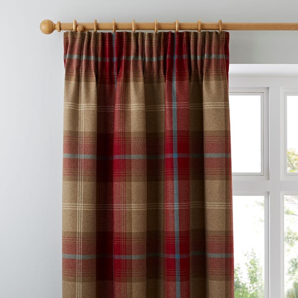 Highland Check Wine Pencil Pleat Curtains  undefined