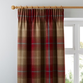 Highland Check Wine Pencil Pleat Curtains