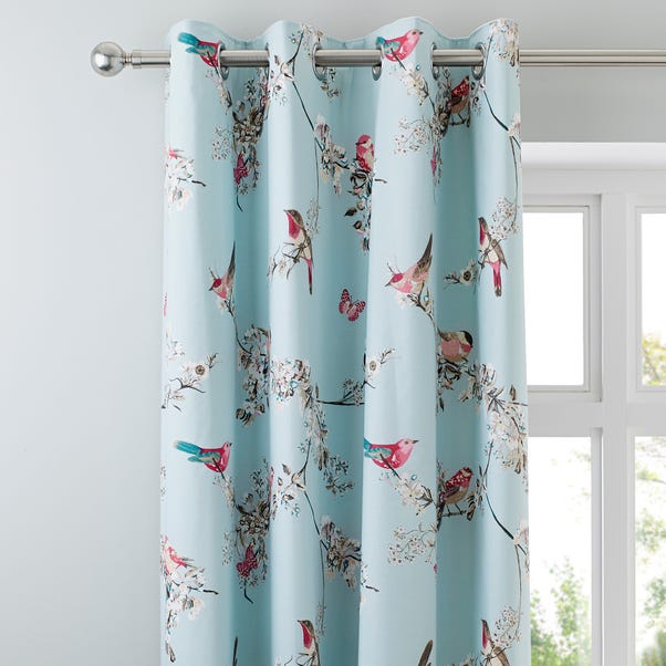 Beautiful Birds Duck-Egg Thermal Eyelet Curtains  undefined