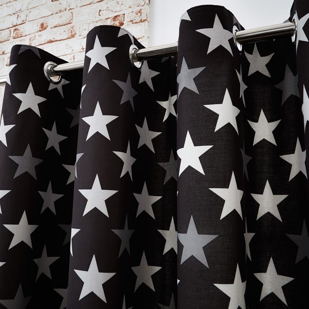 Stars Black Blackout Eyelet Curtains, White And Black Curtains