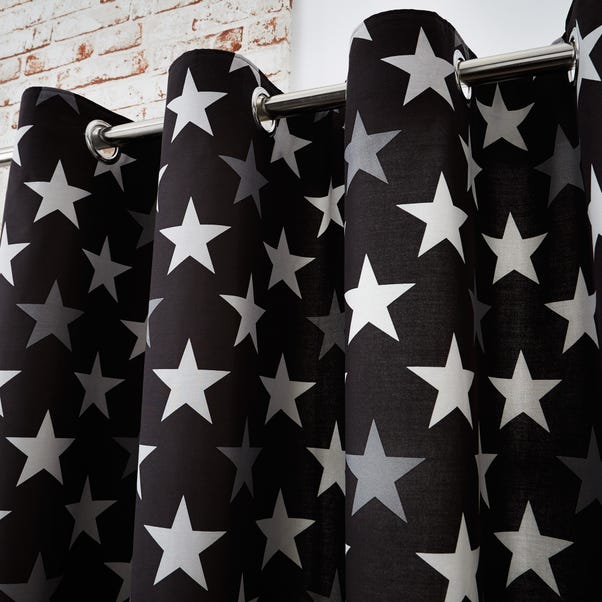 Stars Black Blackout Eyelet Curtains Dunelm Stars Black Blackout Eyelet Curtains, White And Black Curtains