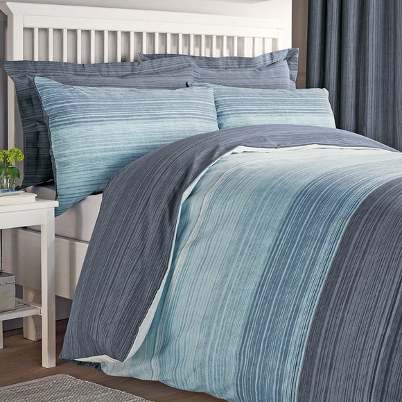 Halton Blue Reversible Duvet Cover And Pillowcase Set | Dunelm