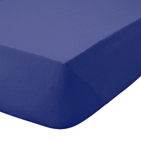 Kid's Non Iron Plain Dye Navy Cot Bed / Toddler Fitted Sheet