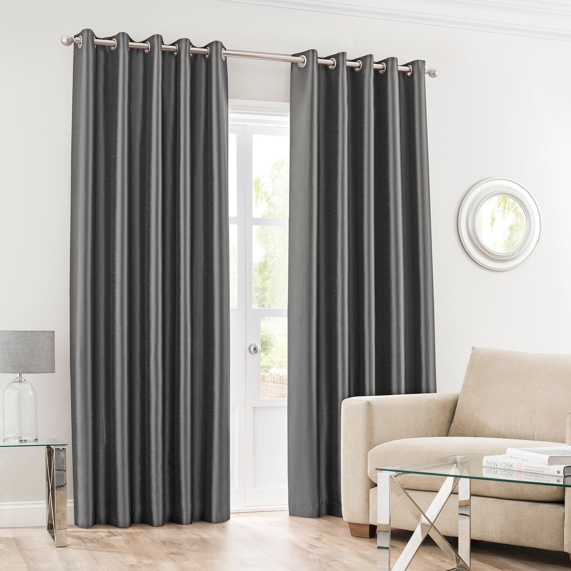 Montana Charcoal Eyelet Curtains | Dunelm