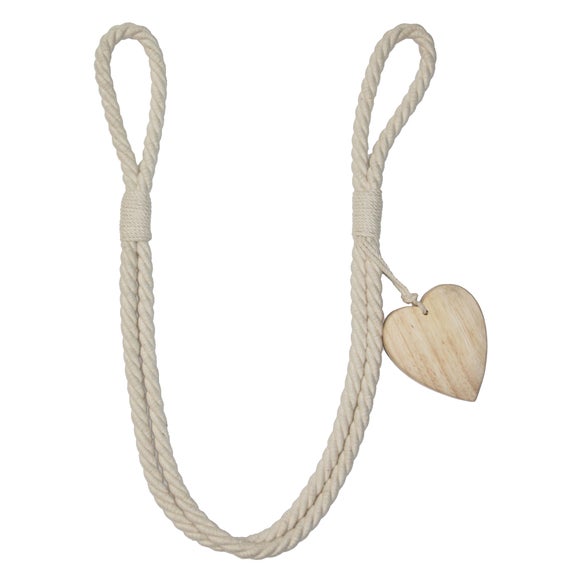 Wooden Heart Rope Curtain Tieback