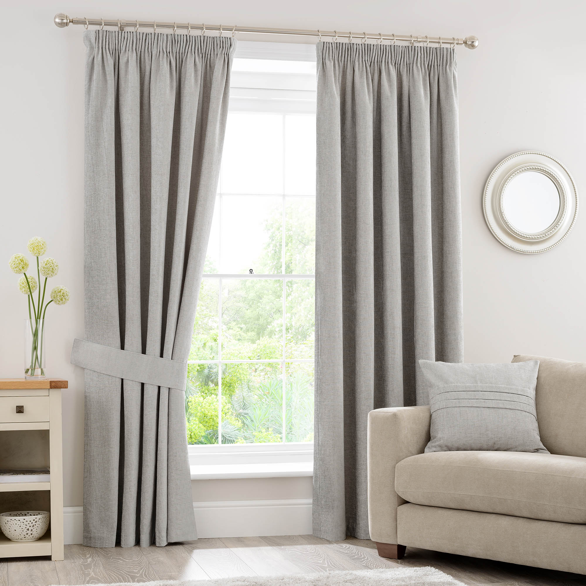 Chenille Silver Pencil Pleat Curtains | Dunelm