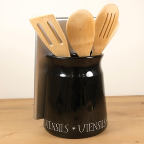 Vintage Text Black Utensil Pot and Tablet Stand