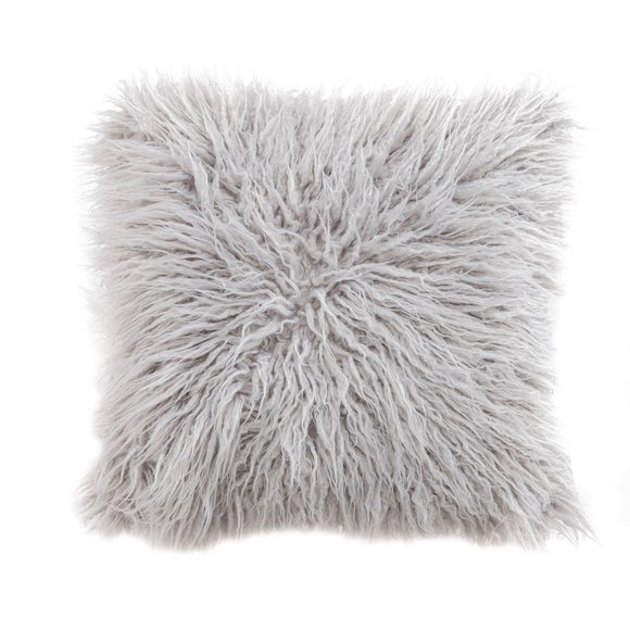 Mongolian Grey Faux Fur Cushion | Dunelm