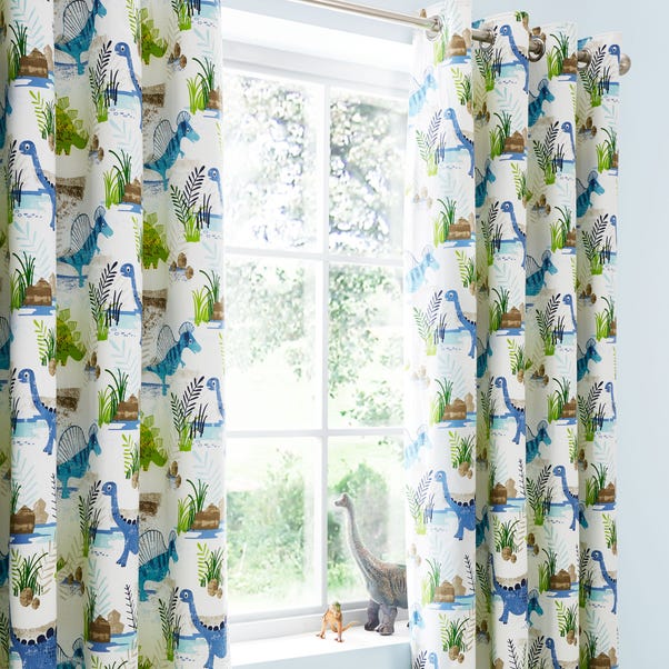 Roar Dinosaur Blackout Eyelet Kids Curtains Dunelm - Little Girl Curtains Dinosaur