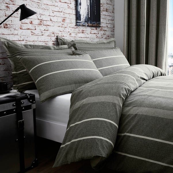 Willington Grey Striped Woven Duvet Cover and Pillowcase Set  undefined