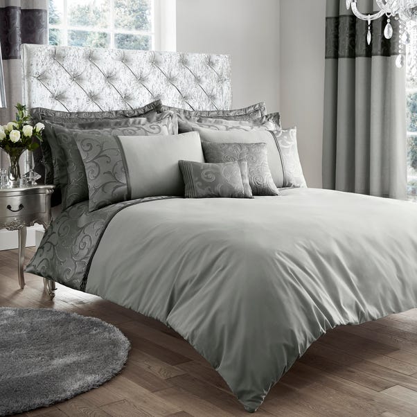 Lucia Embroidered Silver Duvet Cover, Silver Duvet Cover Sets