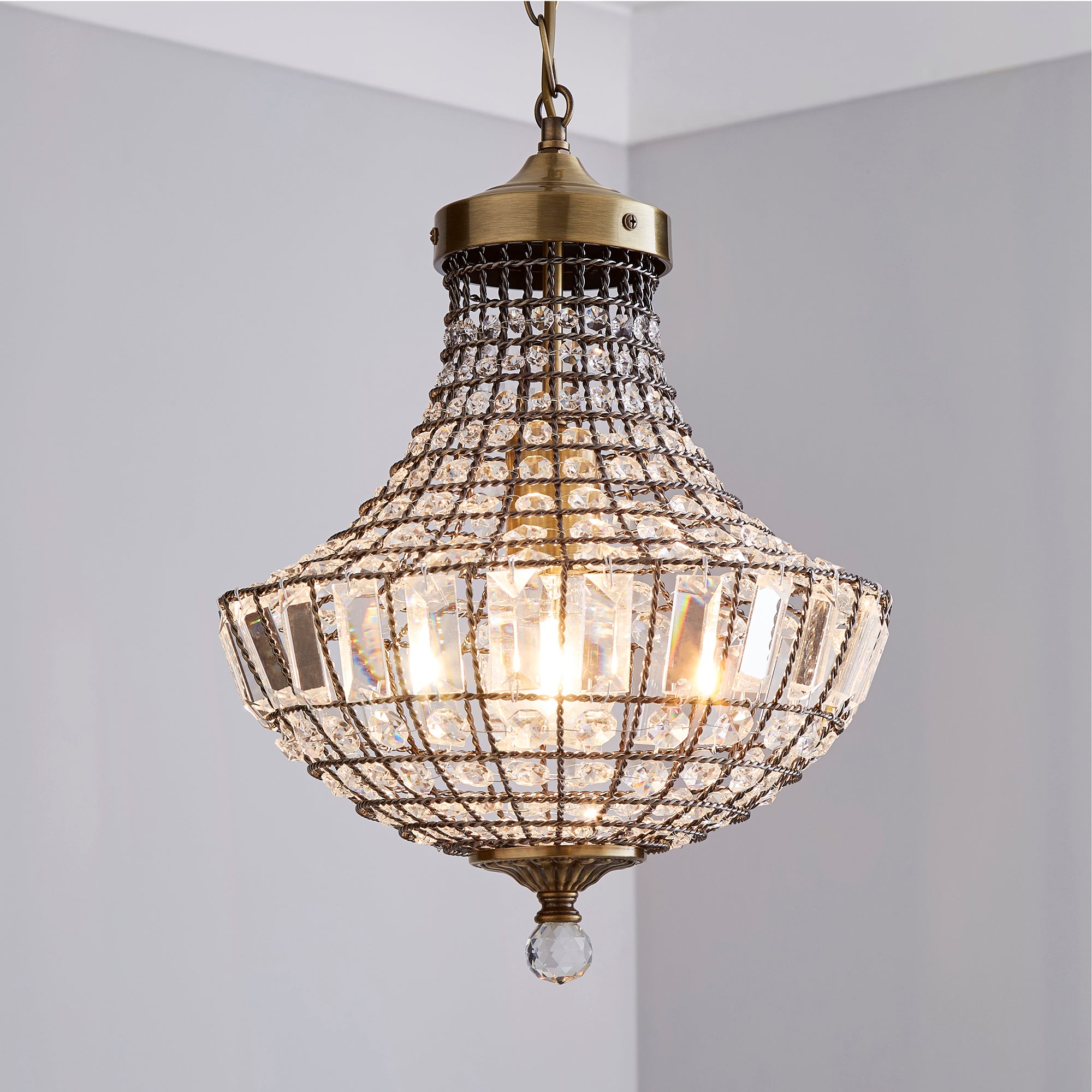 Antique / Vintage Small Crystal Chandelier Vintage Brass Chandelier Ceiling  Lamp