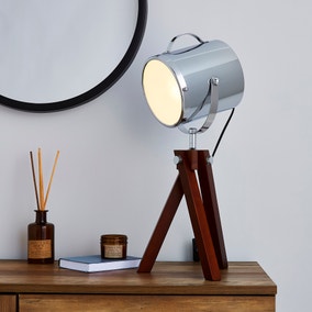 Carlton Camera Tripod Dark Wood Table Lamp