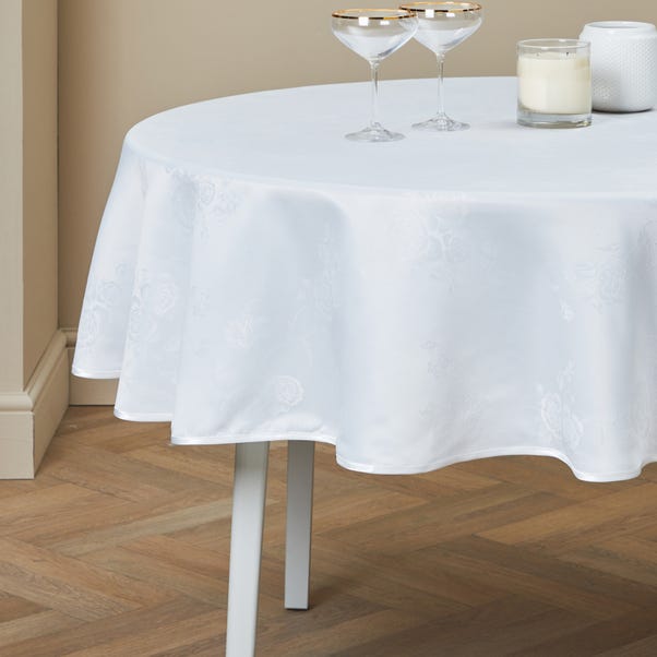 Rose Jacquard White Round Tablecloth, Round Table Clothes