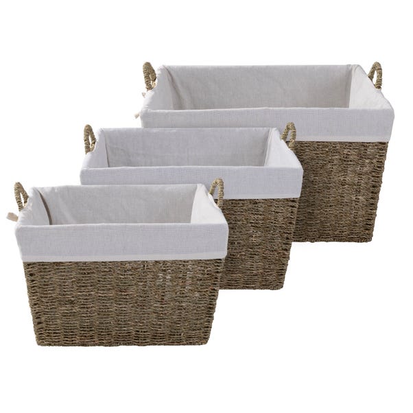 Set of 3 Seagrass Tapered Baskets Natural