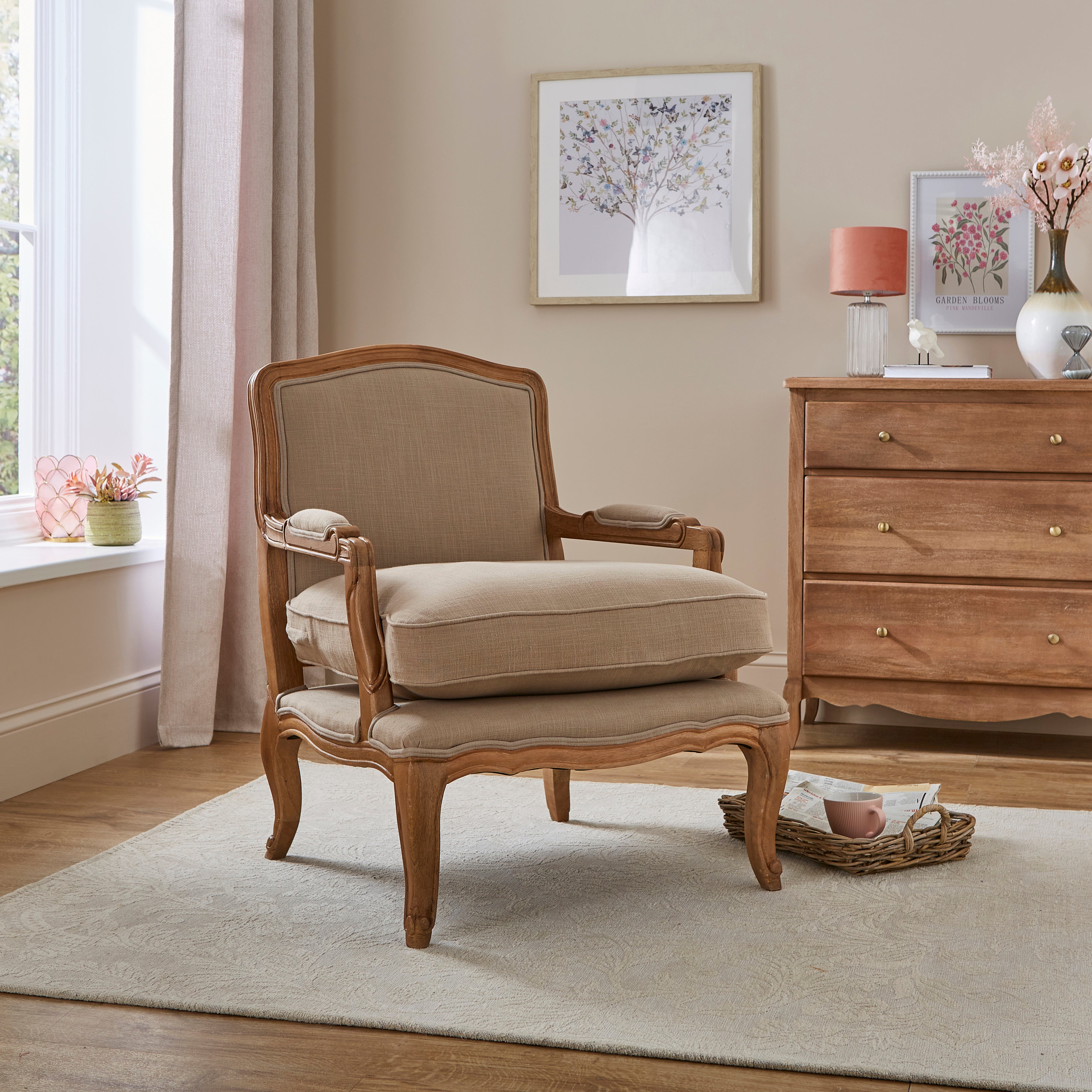Sofia Linen and Mango Wood Accent Chair