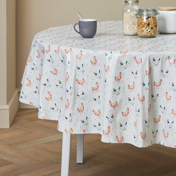 Country Hens Round PVC Tablecloth | Dunelm
