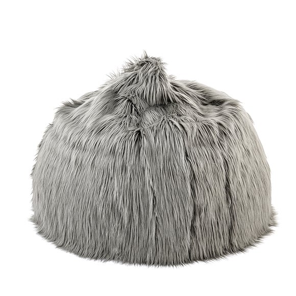 grey fluffy bean bag