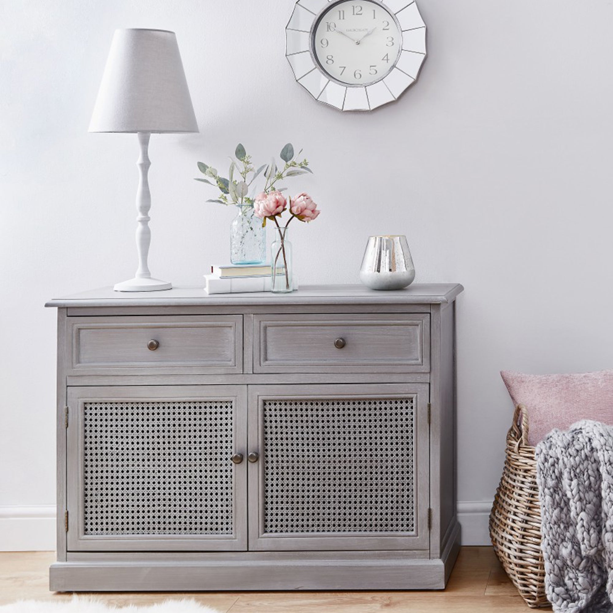 Lucy Small Cane Sideboard, Grey