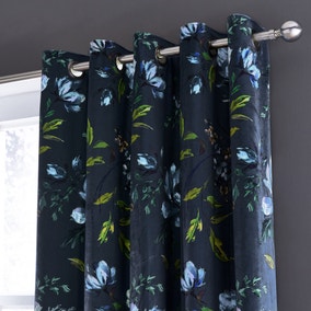 Charm Floral Midnight Blue Eyelet Curtains