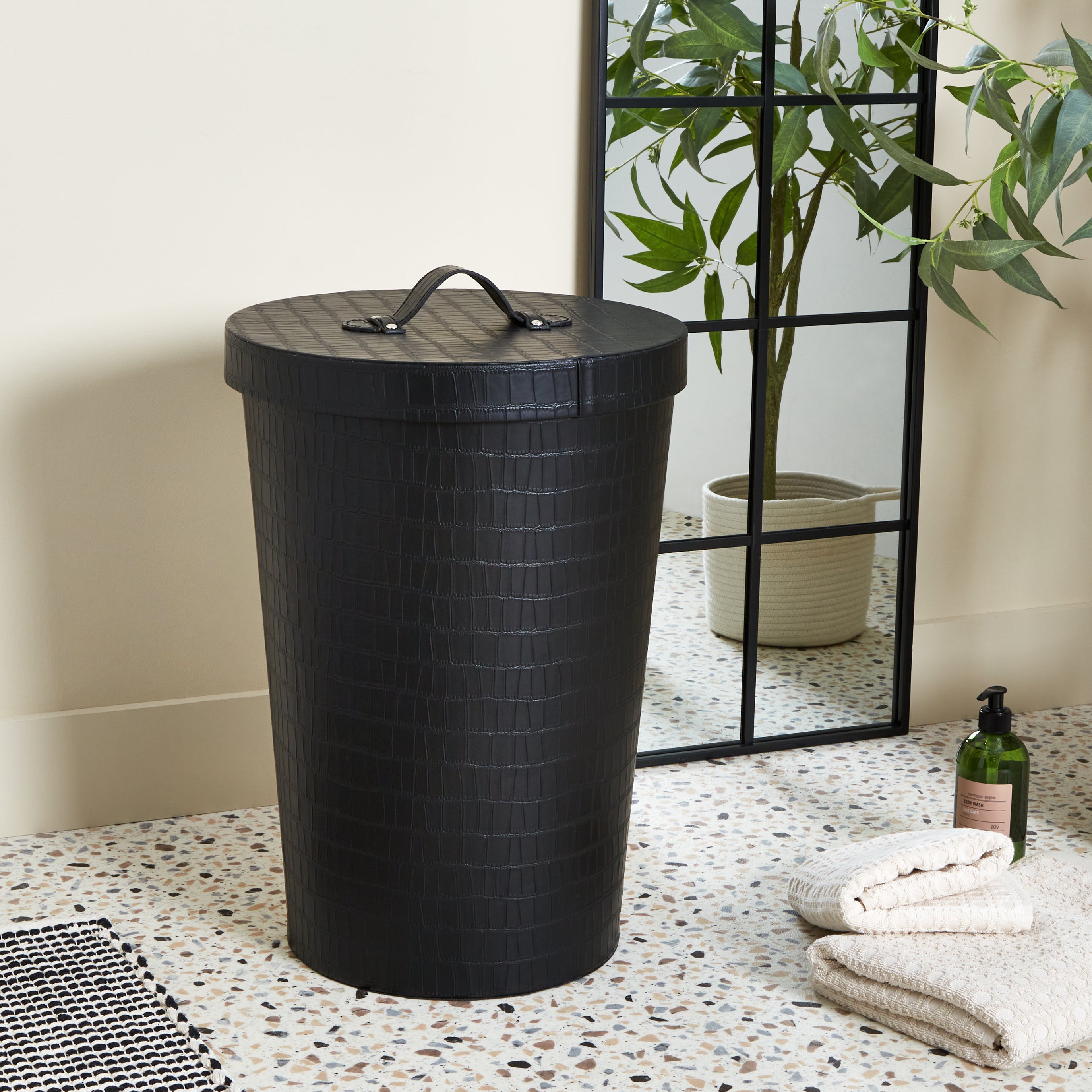 Image of 5A Fifth Avenue Mock Croc Black Laundry Basket Black