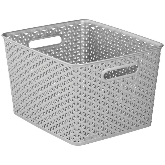 Bblie 3-Pack Small Grey Plastic Baskets for Kitchen Cupboard Storage 
