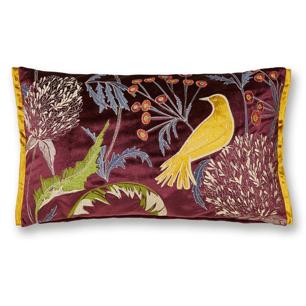 Embroidered Bird Cushion Purple
