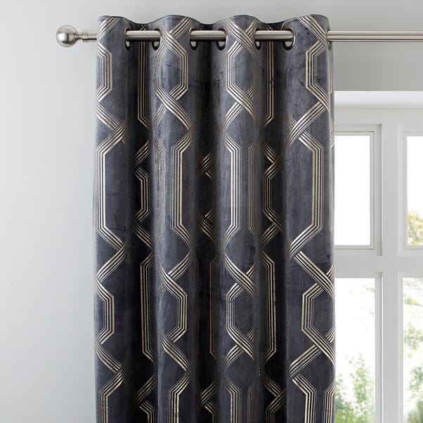 5A Fifth Avenue Bergen Charcoal Velour Eyelet Curtains  undefined