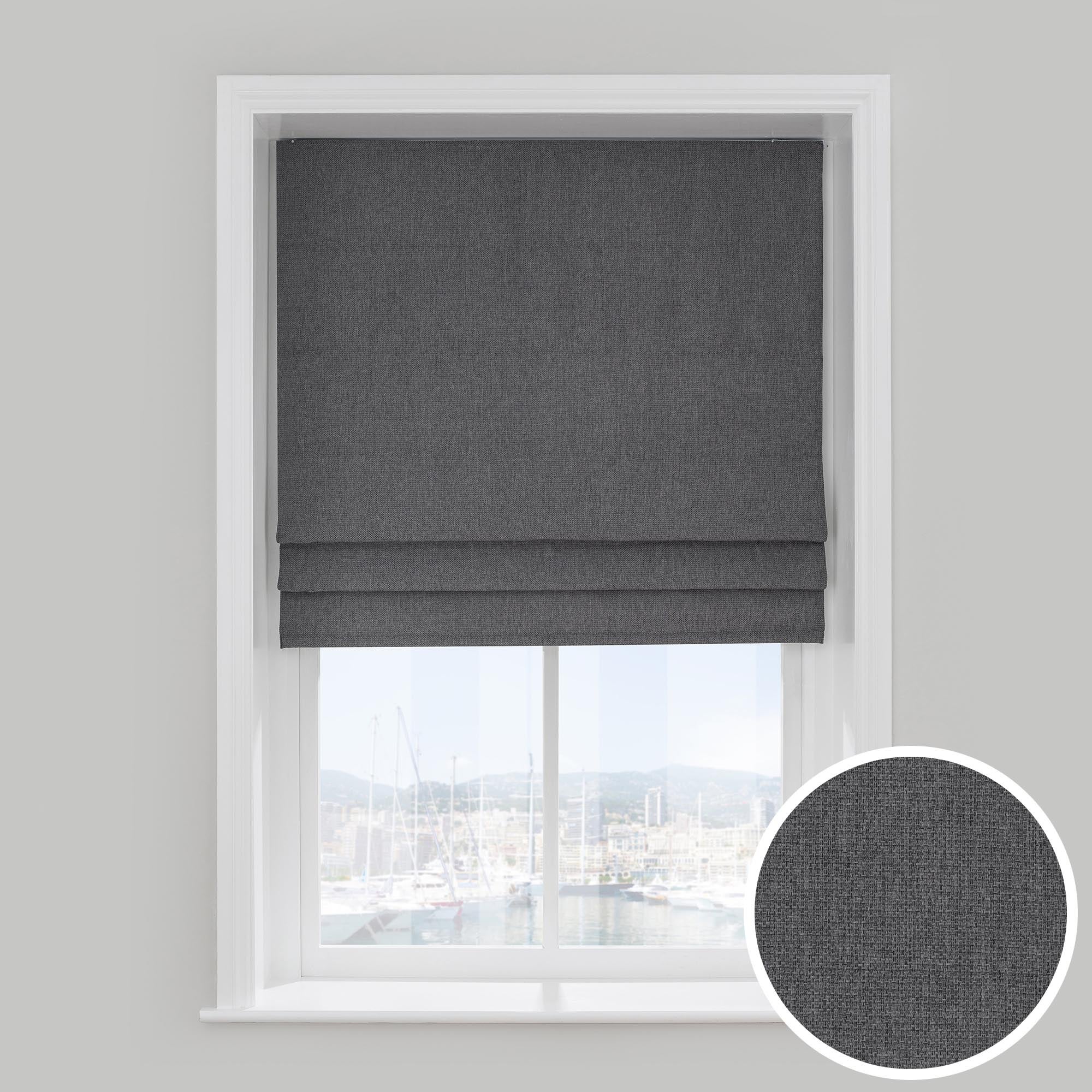 Barkweave Charcoal Roman Blind | Dunelm