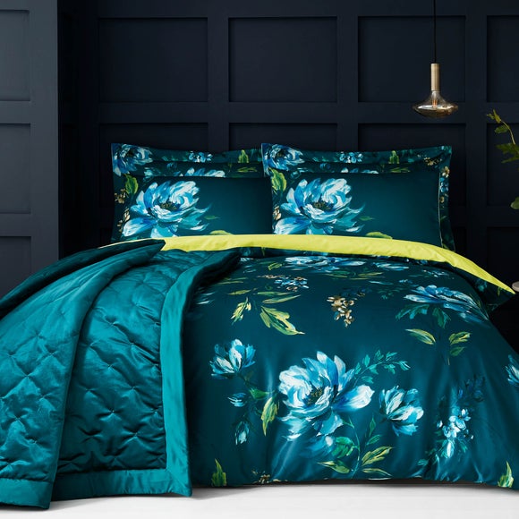 Charm Floral Teal Reversible Duvet Cover And Pillowcase Set | Dunelm