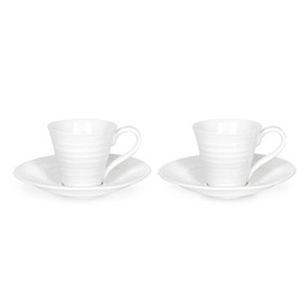 Sophie Conran for Portmeirion Set of 2 White Espresso Cups and Saucers