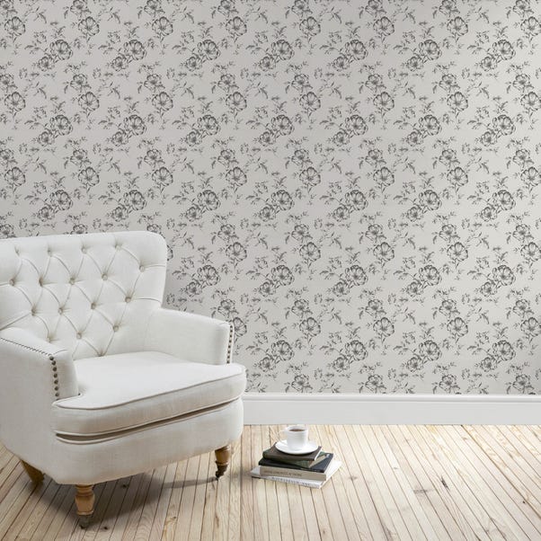 Pivoine Floral Wallpaper Grey