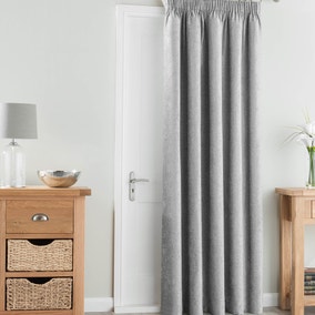 Chenille Silver Thermal Pencil Pleat Door Curtain