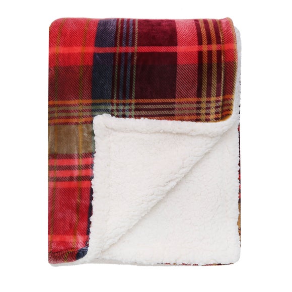 Checked Reverse Sherpa Fleece Plum Throw Blanket