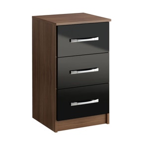 Lynx Walnut and Black 3 Drawer Bedside Table