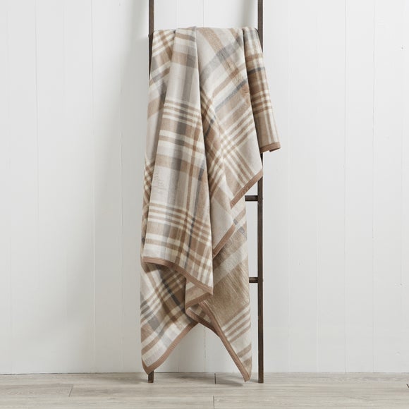 Thermosoft Plaid Check Natural Throw Dunelm