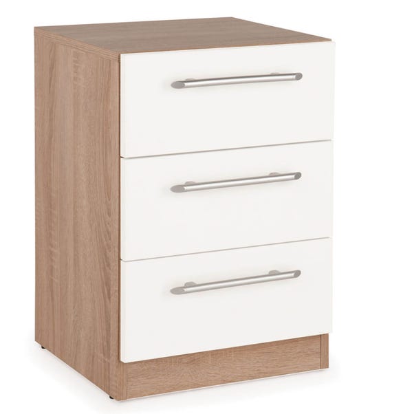 Hyde 3 Drawer Bedside Table, White White