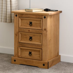 Premiere Corona 3 Drawer Bedside Table- Pine