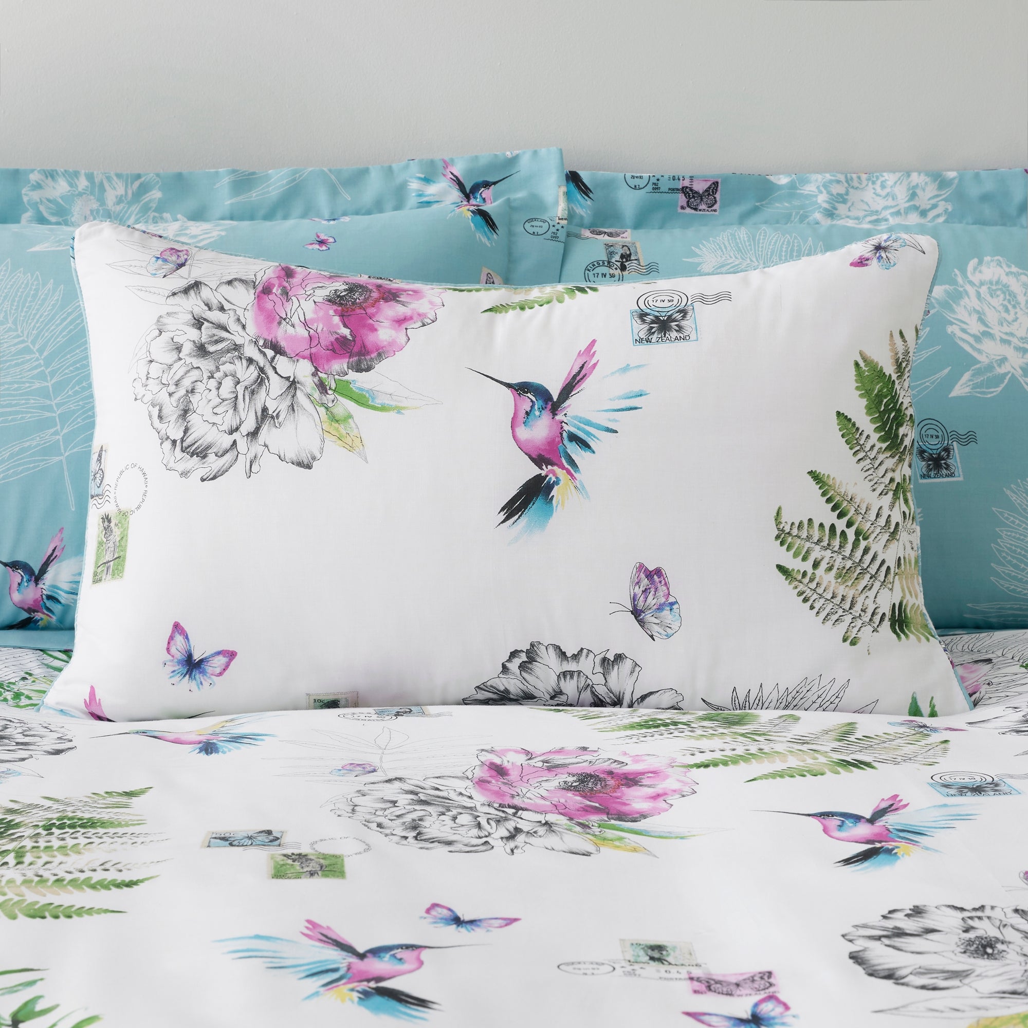 Heavenly Hummingbird Reversible Duck Egg Duvet Cover and Pillowcase Set ...