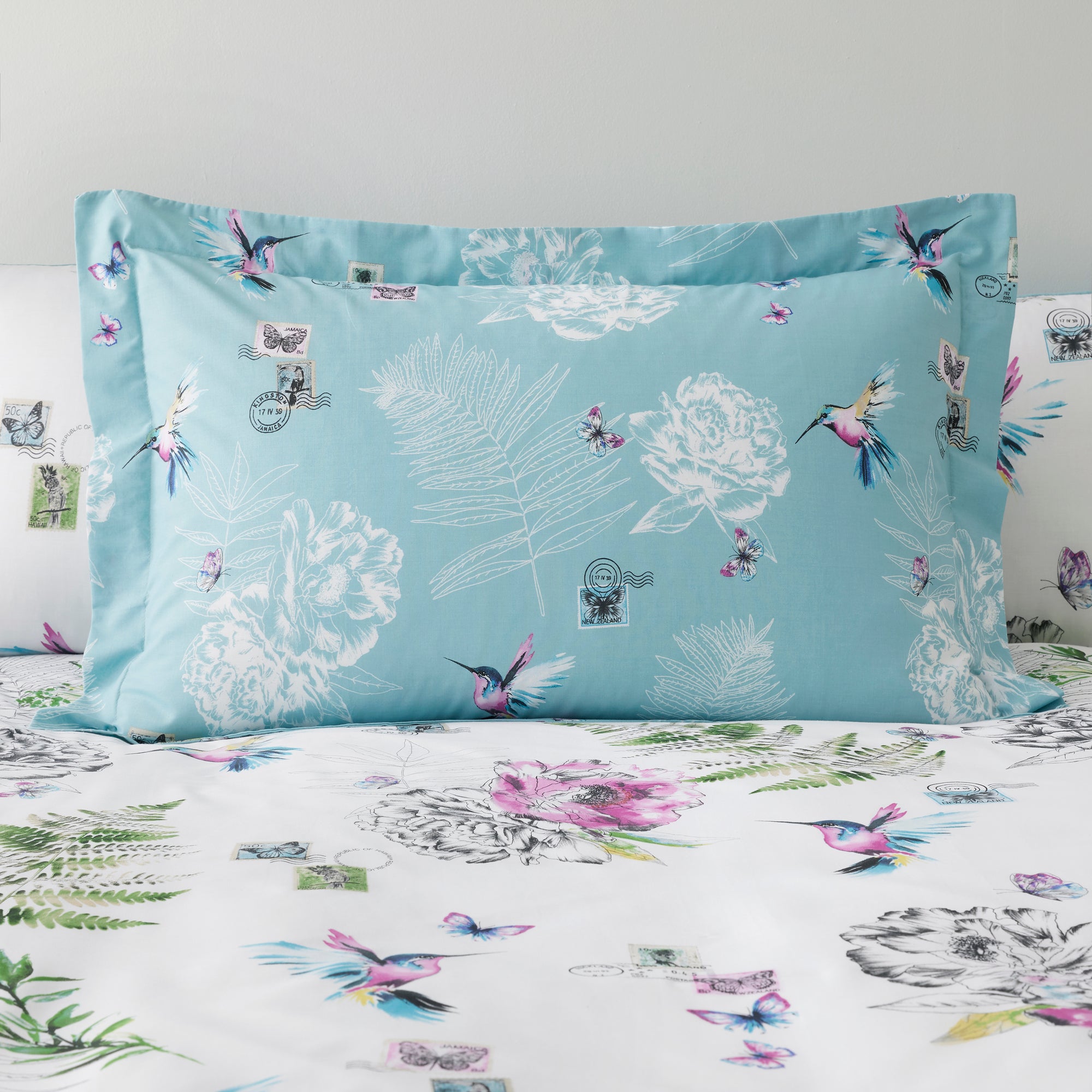 Heavenly Hummingbird Duck Egg Oxford Pillowcase | Dunelm
